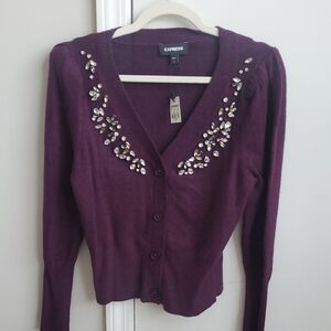 Express Deep Purple Embellished Cardigan